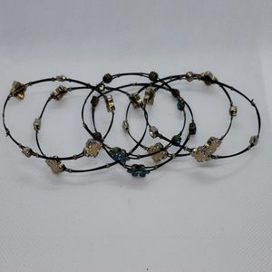 Quatrefoil and floral set of 6 illusion bracelets enamel cream and blue